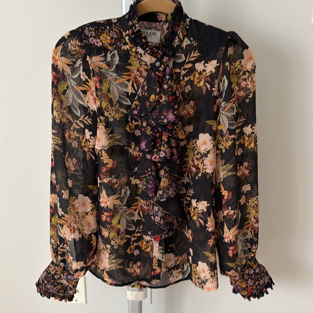 Dream Catcher boho ruffle button down shirt blouse floral print, size EU 34/ 4